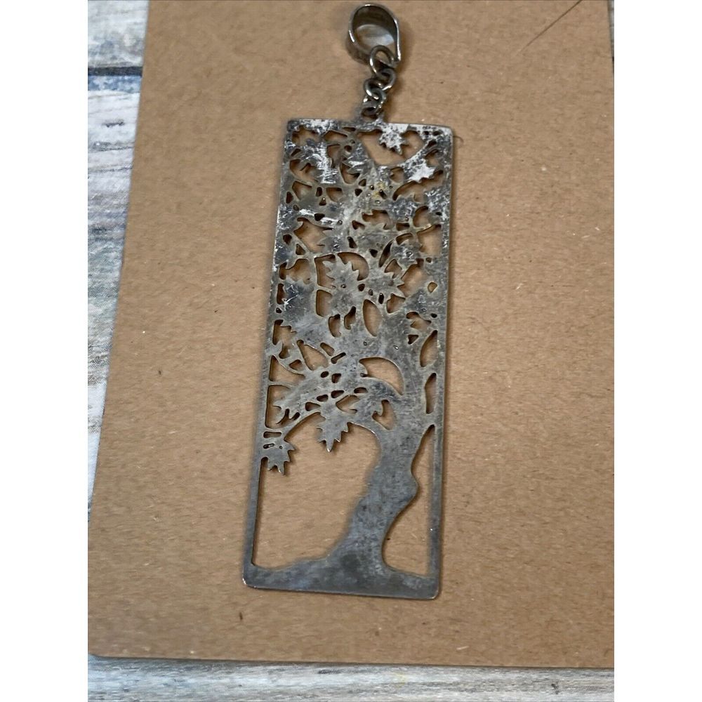 Pendant Silver‎ Tone Crystals NWOT Tree Of Life Rectangle Cutout